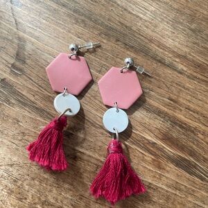 Pink and Red Clay Tassel Earrings